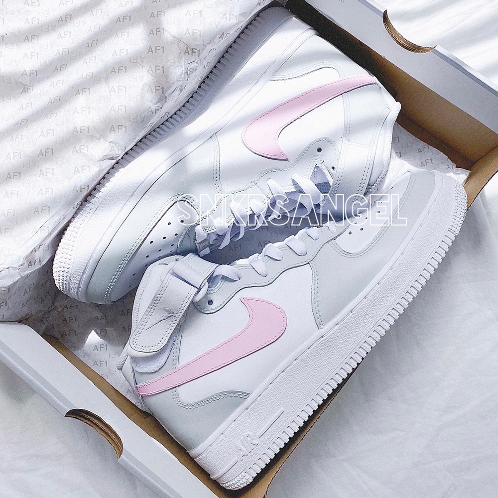 Nike custom air force 1 mid light grey baby pink - Picture 3 of 4